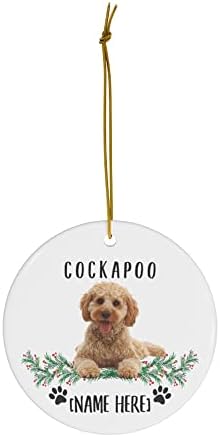 Cockapoo Zlatni pokloni za pse 2023 ukrasi za jelku personalizirani sa imenom vašeg psa keramički krug