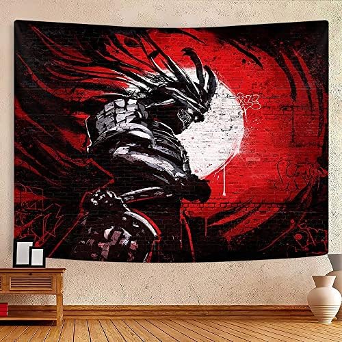 iTapnoom Japanese Anime Samurai Art Tapestry Wall Hanging for Bedroom, Cool Red and Black Sun Decor Poster Wall Art Tapestries for Men, Asian Japan Male Blanket College Decorations 80X60Inch