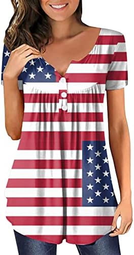 4. jula tunike za žene američka zastava Sakrij stomak masne majice majice ljeto Casual kratki rukav dugme