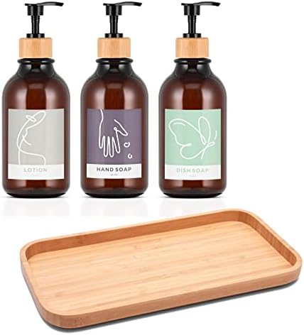 Raspršivač sapuna za kupaonicu s bambusovim ladicom - vodootporne naljepnice za ručnu posudu s šamponom losiona