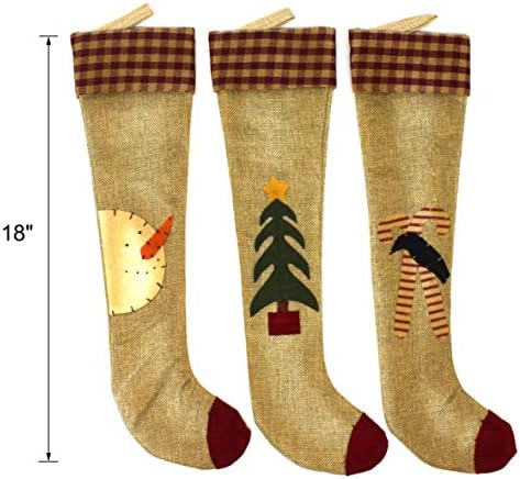 Cvhomedeco. Primitivi Rustikalni dizajn 18 inča Božićno drvce Viseće čarape Vintage Snjegović, drvo, vrana