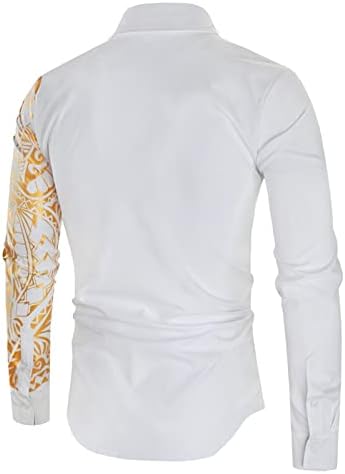 Muška Print button down Dress Shirt sjajni zlatni štampani dugi rukavi košulje Casual Slim Floral
