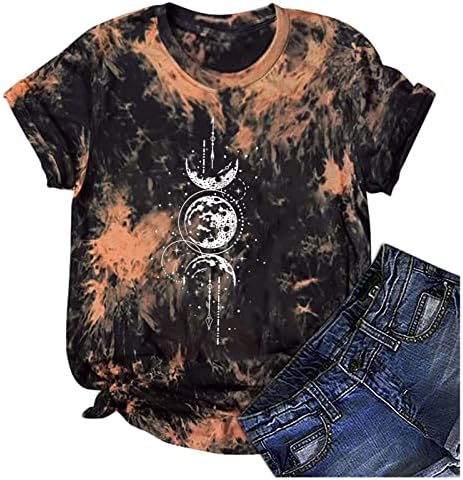 Tie Dye Vintage vrhovi za žene Sunce Moon Graphic Lable Fit bluza kratkih rukava za tinejdžere