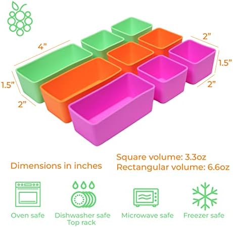 9pcs set: 6pcs kvadrat + 3pcs pravokutna silikonska kutija za ručak Bento Dividers - Bento box razdjelnici