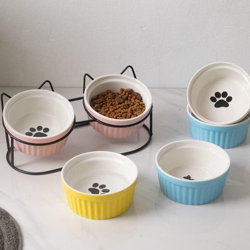 HQW Keramička zdjelica za mačku, sa metalnim štandom za hranjenje posude za zaštitu od mačjih vrata keramička