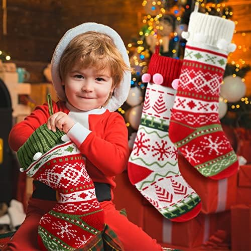 4 pakovanje 20 pletene božićne čarape sa pompomima velikim pletenim klasičnim Xmas čarapama rusije