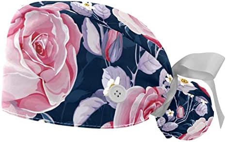 2 Pakirajte radne kape sa duksevanjem za žene, ružičasta ruža Cvijeće Ponytail torbica šeširi
