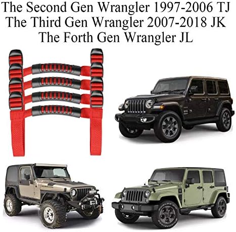 4 x roll bar ručke hvataljke Crveni držač kompatibilan sa Jeep Wrangler opremom 1987-2021 YJ TJ LJ JK