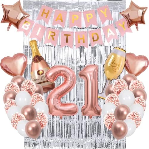 21. rođendanski ukrasi za nju, ružičasto zlato 21 ukrasi za nju, 21 rođendan balona, ​​sretni 21st