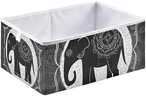 Pleeccity plemenski etnički indijski slon sa mandalama Crno bijeli kvadratni košaricu za skladištenje,
