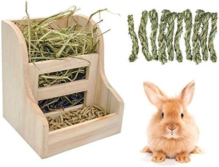 Stalak za hranilicu za zečeve sijena, drveni stalak za hranu za hranu držač trave manje potrošenog sijena i nered
