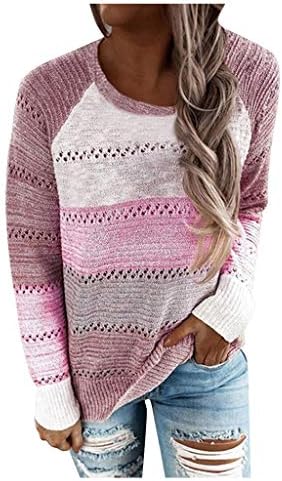Ženske zimske zbojene modne ležerne patchwork dugih rukava džemper bluza vrhovi kabela pletena džemper