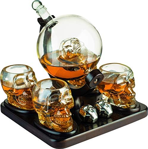 Skull Skeleton Wine & amp ;Whisky Globe Decanter Set 850 mL sa 4 Lobanja glava 3oz Kosturi Shot čaše