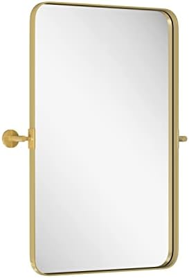 NXHOME pravougaonik Pivot ogledalo za kupatilo - 18×28 inčni metalni okvir zidno ogledalo zlatno