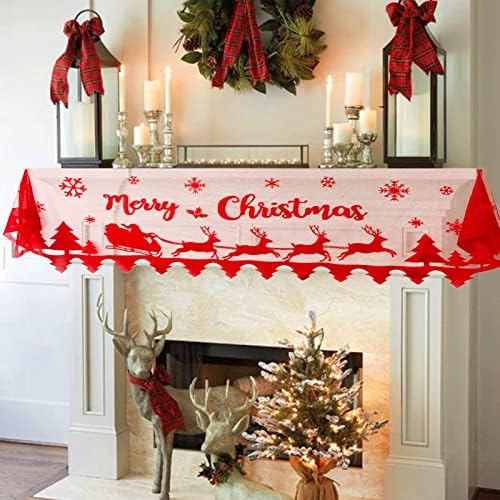 Božićni šal - sretan Božićni ukrasi za kaminu - crvena čipka plašta poklopac vijenca sa snježnim