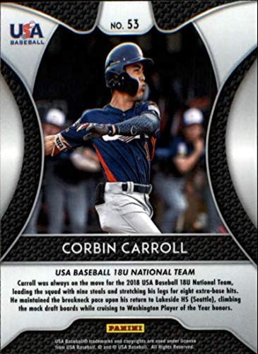 2019 Prizm nacrt bejzbol 53 Corbin Carroll USA bejzbol 18u Službena igralište Panini Collegiate