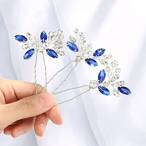 Jakawin Crystal Bride Wedding Hair Pins Silver hair Piece Bridal Flower Hair Accessories For Women and Girls
