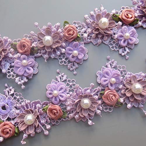 1 dvorište cvijeće biserne perle čipke rubne obloge 5,5 cm širina vintage stil ljubičasti ukrasi