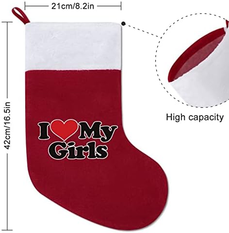 Volim svoje djevojke Božićne čarape za čarape sa plišanim kaminom visi za Xmas Tree Home Decor Decor
