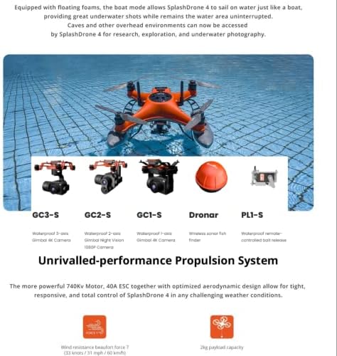 Swellpro Splashdrone 4 Ribolovni dron 2kg nosivost 3-osi Gimbal 4K Dronovi kamera, 38MPH 5km Cast IP67 Vodootporni