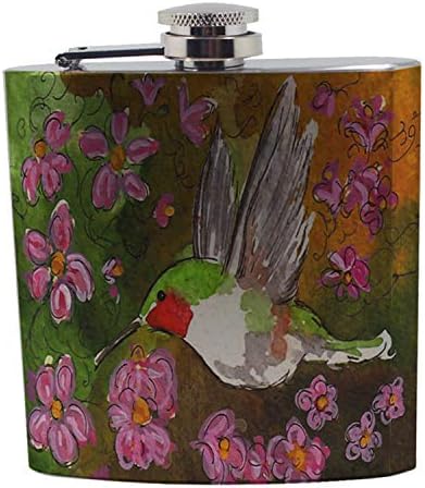 Sunshine Cases Ruby Throated Hummingbird with Clematis Art by Denise Every Stainless Steel Liquor Pocket