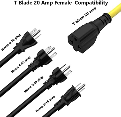 [2PAK 15 AMP Kućanski ac utikač na 20 AMP T-sečiva adapter kabela 12AWG Nema 5-15P do 5-20R, 5-15R do 6-15R