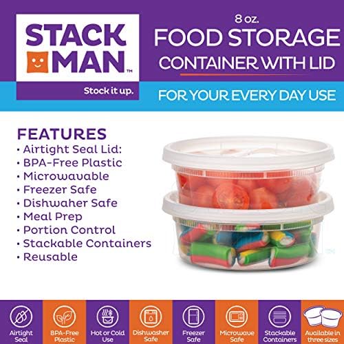 Stack Man Plastična skladišta hrane Deli kontejneri sa nepropusnim poklopcima, 8 oz.