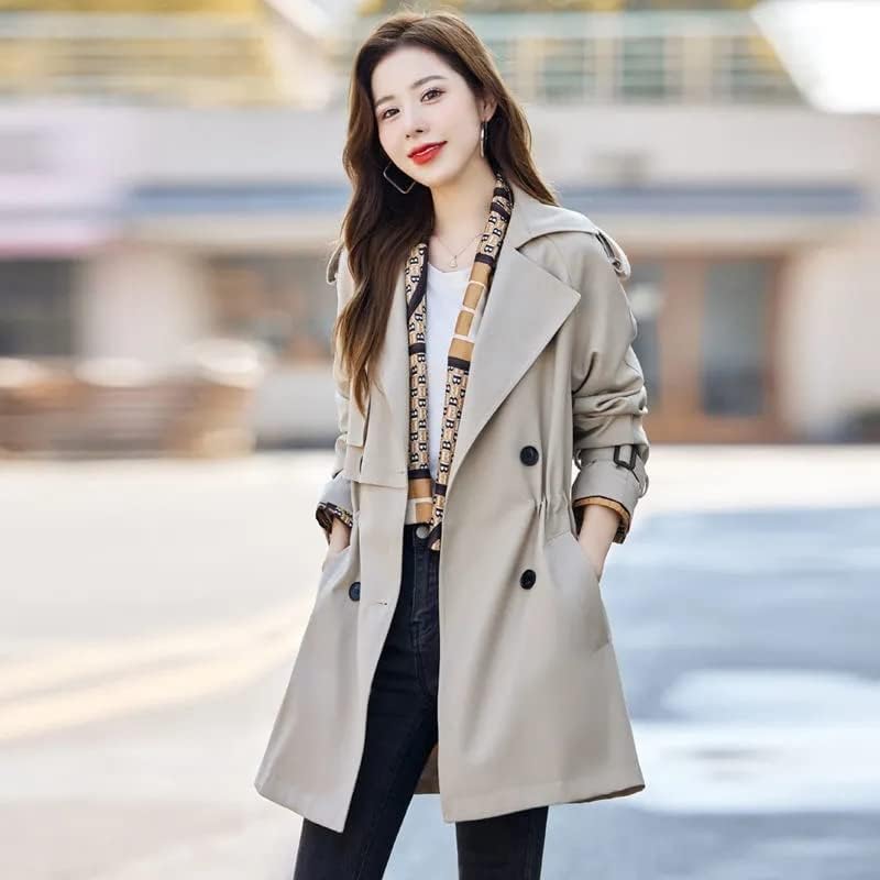 Hsqibaoer Korean Women Mid Duljina kaput Ležerne prilike sadrže dvostruko grudi Visoka vjetar klasična