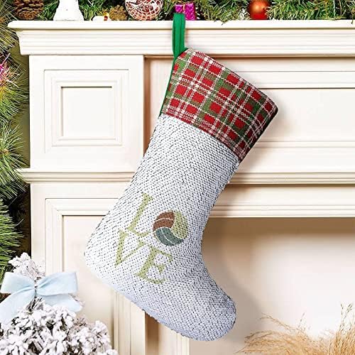 Odbojka Love Sequin Božićni čarapa Sjajni zid viseći ukras ukrase za Xmas Tree Holiday Party