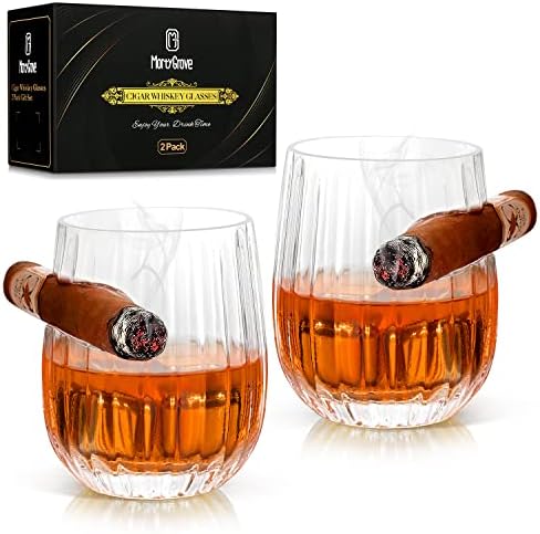Mortygrove Cigar naočare za viski sa držačem za cigare-Set od 2, staromodna čaša za viski sa uvučenim naslonom