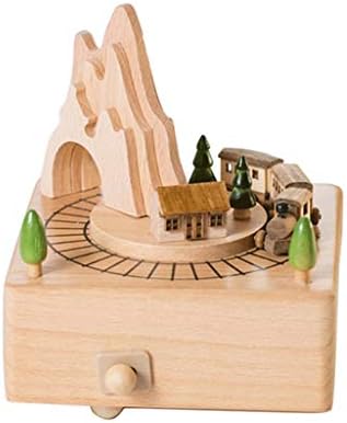 Ylyajy Mala drvena vlakna muzička kutija i planinski tunel sa malim pokretnim vlakom Music Box