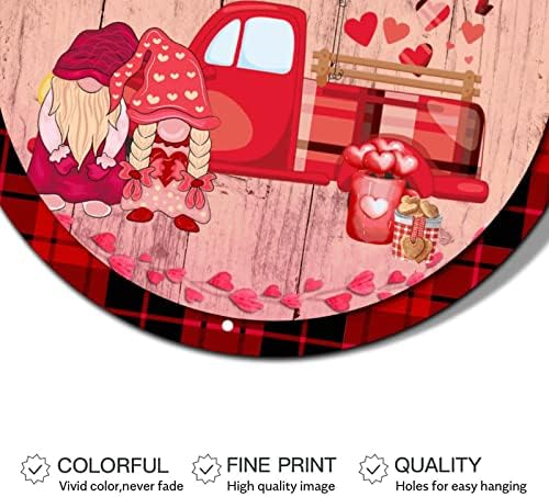 Okrugli metalni valentinovo vijenac znakovi gnome kamion crveni srčani bivolski plastirani drveni zrno kosični