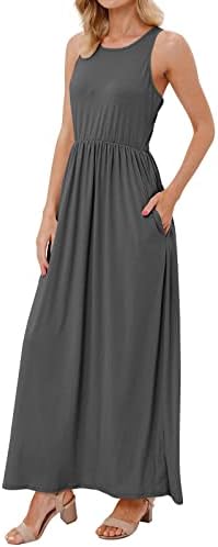Fragarn Plus size Sundress, ženska ležerna haljina labava puno boje vest bez rukava duga haljina