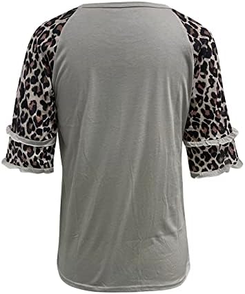 Tanke Pamučne Žene Leopard Print Spajanje Top Shirt Pola Rukav Okrugli Vrat Shirt Labave Kratki Rukav