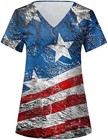 Majice američke zastave za žene 4. jula ljetne kratke rukave V-izrez majice sa 2 džepa bluze