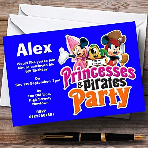 Dječakova plava gusarska i princeza tema personalizirana rođendana pozivnice