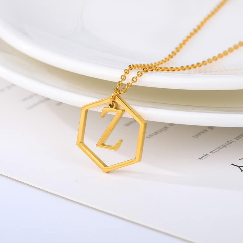 T3Store Kreativni geometrijski pismo ogrlica za žene kapital početni A-Z privjesci Tiny Hexagon