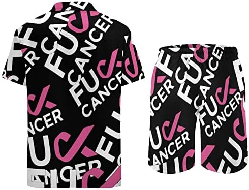 Weedkeycat Fuck Cancer Pink vrpce Muška odjeća za plažu 2 komada Havajska gumba dolje majica kratkih