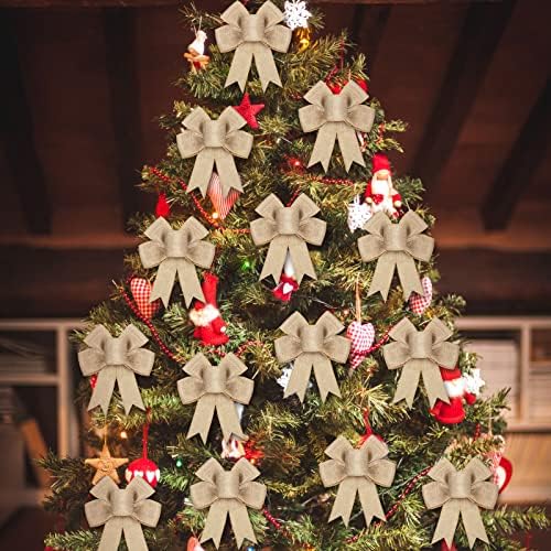 12 komada Božićno drvo luk Buffalo Burlap lukovi crno-bijeli prugasti luk božićni vijenac za