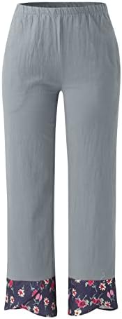 Pamučne lanene hlače ženske ljetne Ležerne kapri hlače s džepovima visokog struka udobne hlače na