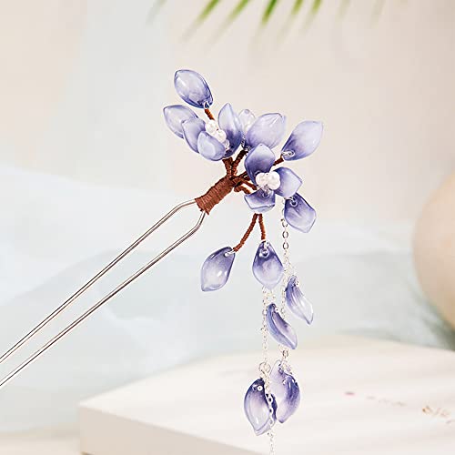 Ljubičasta cvjetna latica štap za kosu češalj za kosu drevni stil Tassel privjesak za kosu Updo Accessories
