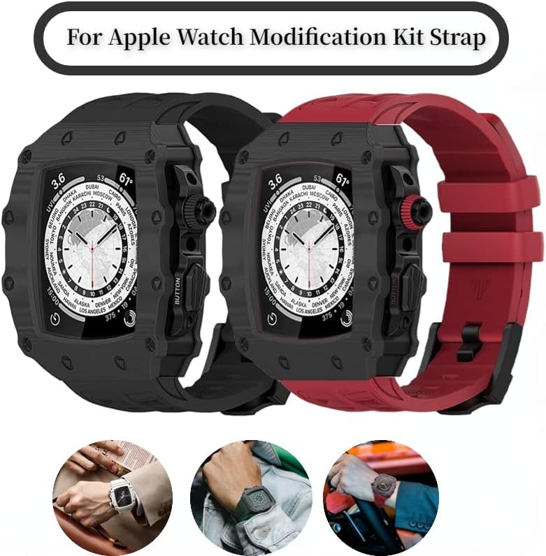 Kavju Kavju Komplet modifikacije vlakana za Apple Watch Band 45mm 44mm Gumena narukvica za narukvicu