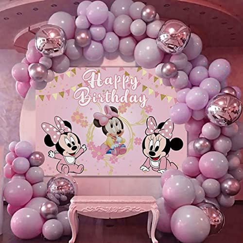Cartoon Baby Mouse Backdrop za djecu 1st 2nd rođendan Pink Mouse Tema Party fotografija pozadina za djevojčice