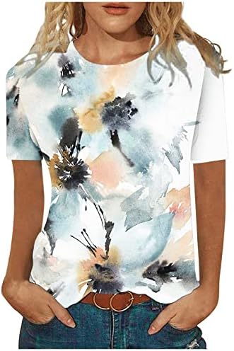 Ženska bluza Ljeto Jesen kratki rukav 2023 pamuk Crewneck mastilo Painting cvijet grafički Top Tshirt za tinejdžerke
