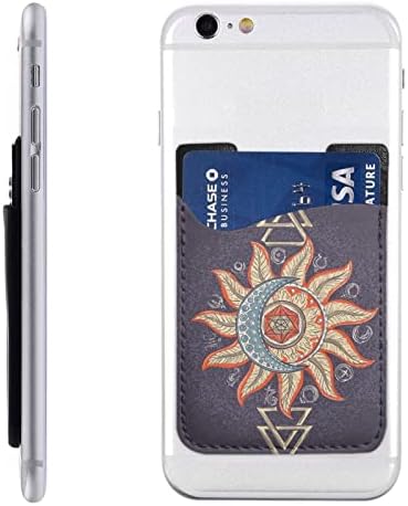 Novčanik telefona, ručno izvučeno misteriozni alkemijski simboli Mjesec i sunčani kožni karton za stražnju stranu