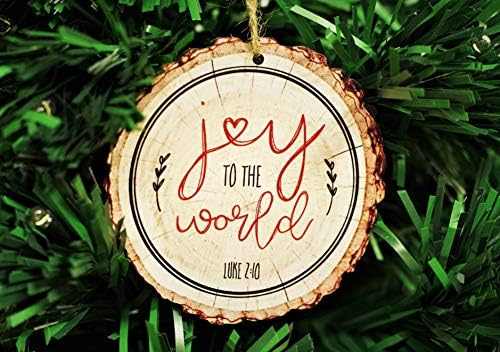 Joy to the World Luke 2: 10 štampani umjetni drveni ukras za jelku, 3 1/2 inča