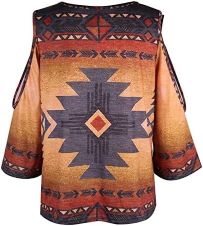 Vintage Aztec grafička majica za žene 3/4 rukava hladnog ramena Batwing V TUNIC TUŽITE Egzotičnu