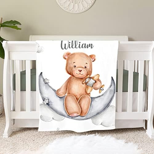 Teddy Bear sjedi na mjesec personalizirani monogram za bebe tuširanje za djecu za bebe, po mjeri