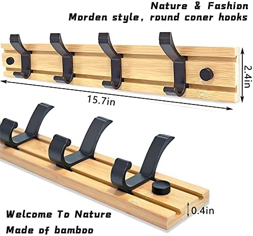 Stalak za nosač zida / nosač od kaputa izrađen od bambusa sa 4 kom. Kreznim kukom aluminijski