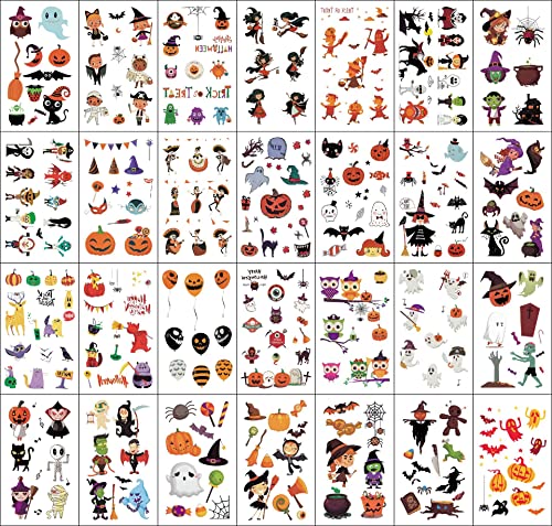 Oko 350 komada Halloween Privremene tetovaže za djecu, bundeve, purane, sove Halloween Vodootporne